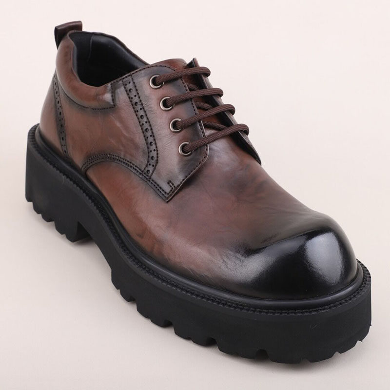 高端时尚大头皮鞋男真皮厚底增高宽型休闲皮鞋英伦复古商务工装鞋