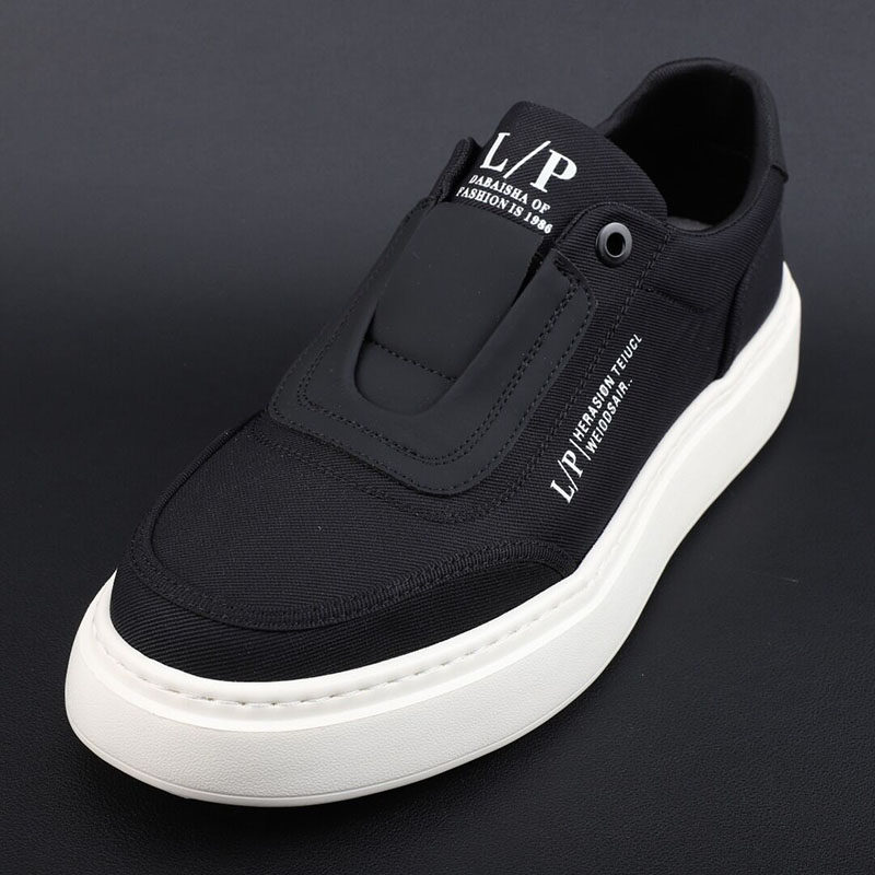 高端时尚帆布鞋男2026新款一脚蹬透气舒适板鞋轻软厚底懒人休闲鞋