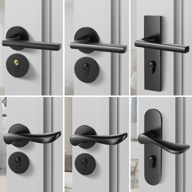 黑色室内卧室房门锁家用房间实木门把手锁具通用型分体磁吸静音锁