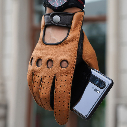 罗欧蒂斯男士复古机车鹿皮手套