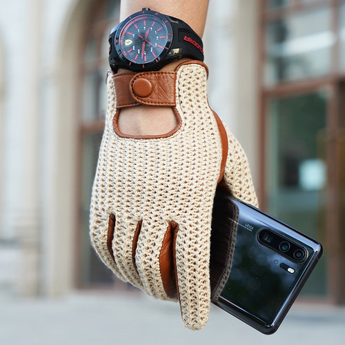 罗欧蒂斯复古驾驶骑行羊皮手套男