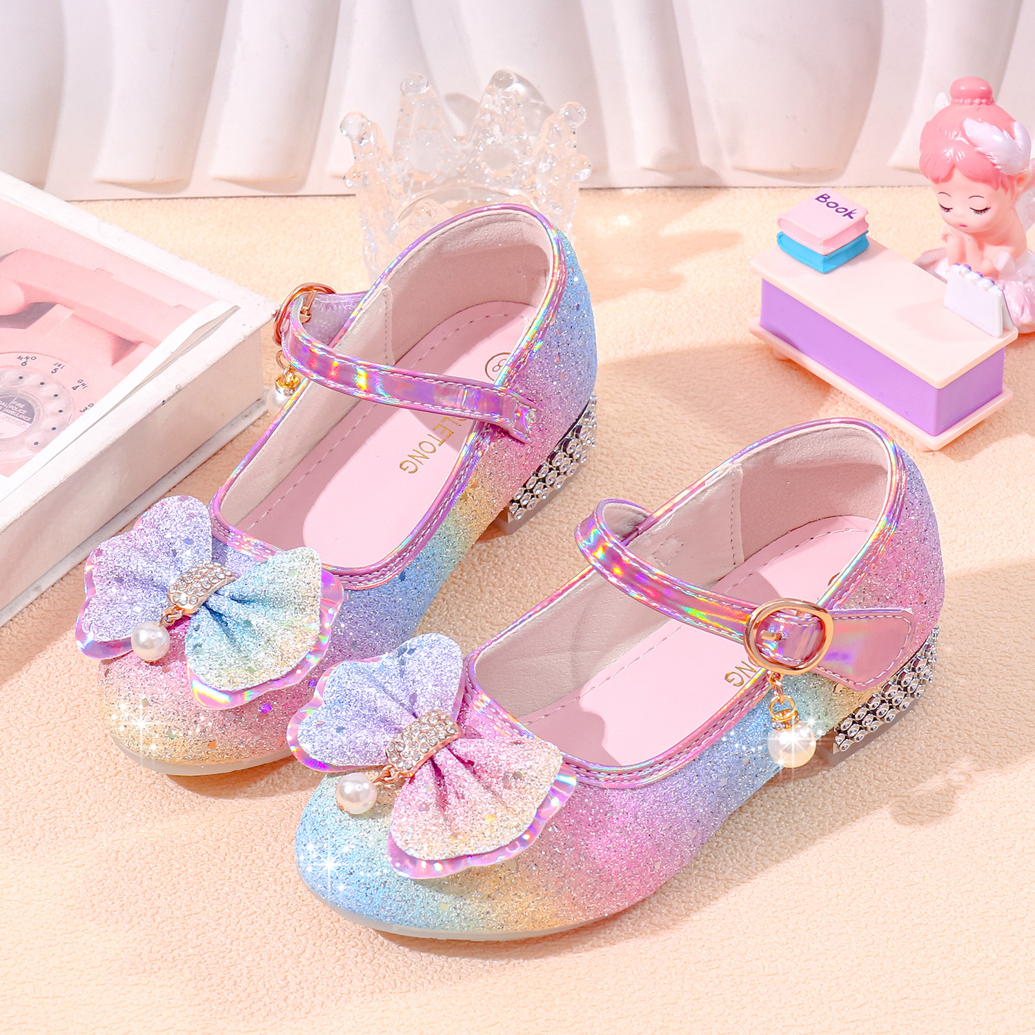 女童水晶鞋儿童高跟公主鞋亮片蝴蝶结水钻鞋小女孩演出鞋软底单鞋,童鞋/婴儿鞋/亲子鞋,水晶/水钻鞋,淘宝优惠券,粉丝福利购,淘宝优惠卷