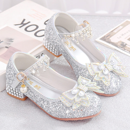 公主童鞋高跟蝴蝶结公主水晶鞋