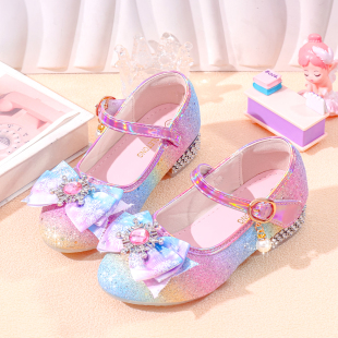 女童皮鞋 小女孩水晶鞋 儿童公主鞋 彩虹走秀表演单鞋 儿童高跟鞋 新款
