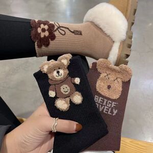 抖音爆款羽毛纱小熊袜子女中筒毛绒袜外穿可爱ins潮百搭长袜秋冬