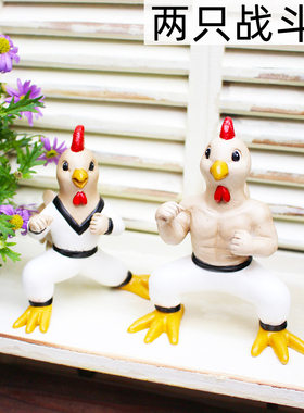 两只战斗鸡摆件家居装饰品