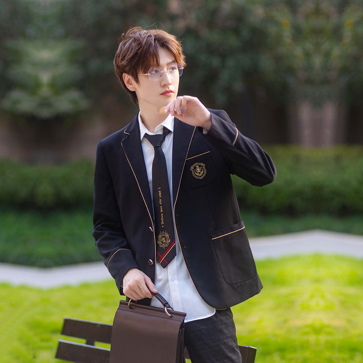 放学后的制服馆/夹边西服/dk西装校供感男生款学院风休闲外套黑色_虎窝淘