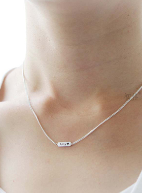 个性定制刻字牌925银锁骨链