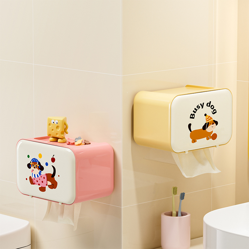 卡通厕所纸巾盒卫生间壁挂式置物架抽纸盒厕纸盒防水洗脸巾收纳盒