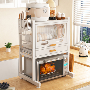 厨房碗碟筷子置物架家用多层上翻门碗盘柜抽屉式 带沥水层储物柜