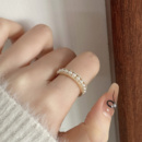 浪漫」温婉珍珠锆石相间戒指开口可调节指环女小众 因缺斯汀「法式