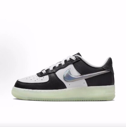 Nike Air Force 1 皮革 休闲舒适 减震 低帮 儿童板鞋 黑白色