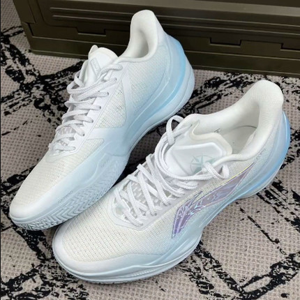LiNing李宁 利刃5V2 波光 减震耐磨透气 低帮 篮球鞋 男款 白蓝