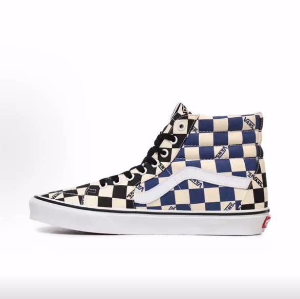 Vans SK8 高帮 板鞋 男女同款 黑蓝棋盘格