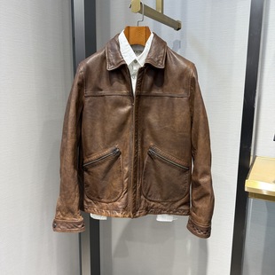 翻领牛皮革羽绒外套CW25WJ754MW6专柜11000 版 MCS万宝路秋冬款 修身