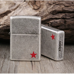zippo正版防风打火机仿古银右下五角星红五星送礼男士收藏
