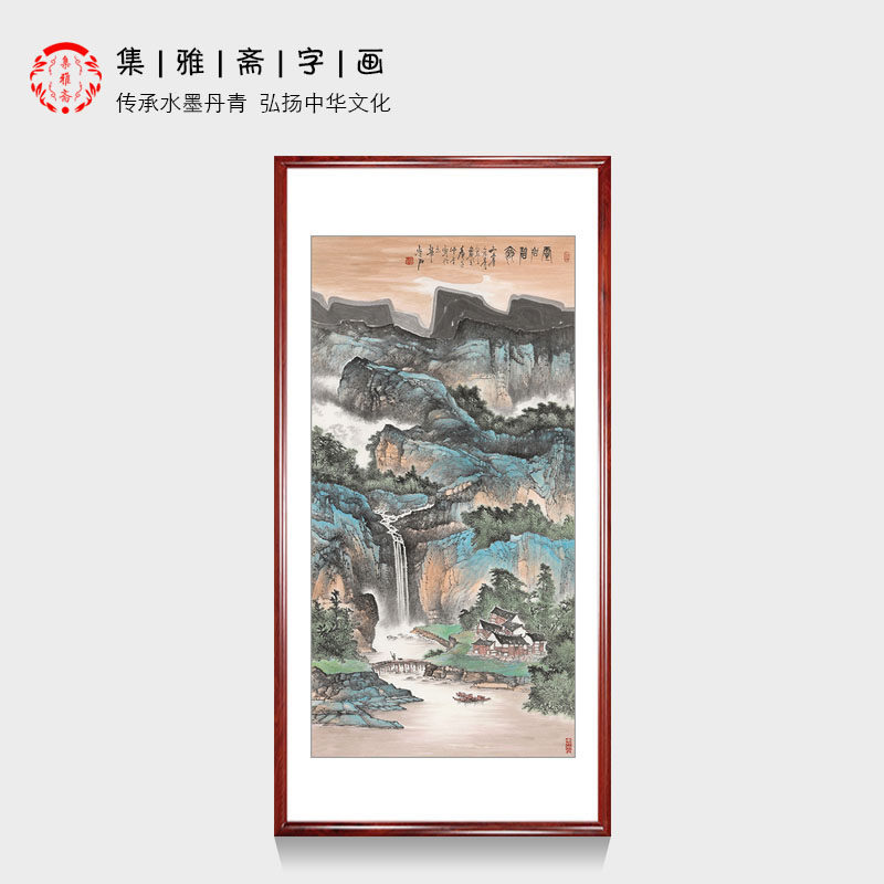 玄关走廊装饰画 陈尝石手绘真迹竖幅山水画 名人字画国画中国书画