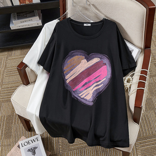 2024胖MM休闲短袖 大码 新款 夏季 T恤230斤加肥宽松遮肚子上衣 女装