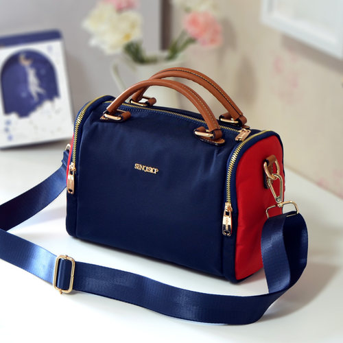 女包手提尼龙波士顿枕头包拼接包