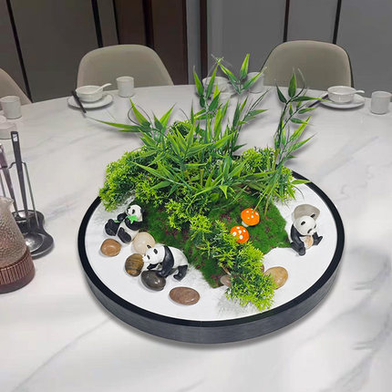 新中式大圆桌中间转盘摆花酒店餐桌摆件桌芯装饰假花摆设桌花盆景