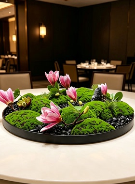 酒店大圆桌中间摆件餐桌转盘摆花