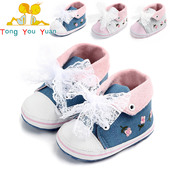 春秋蕾丝早春帆布花朵可爱蝴蝶结透气休闲鞋 网布小宝宝外出鞋 女宝