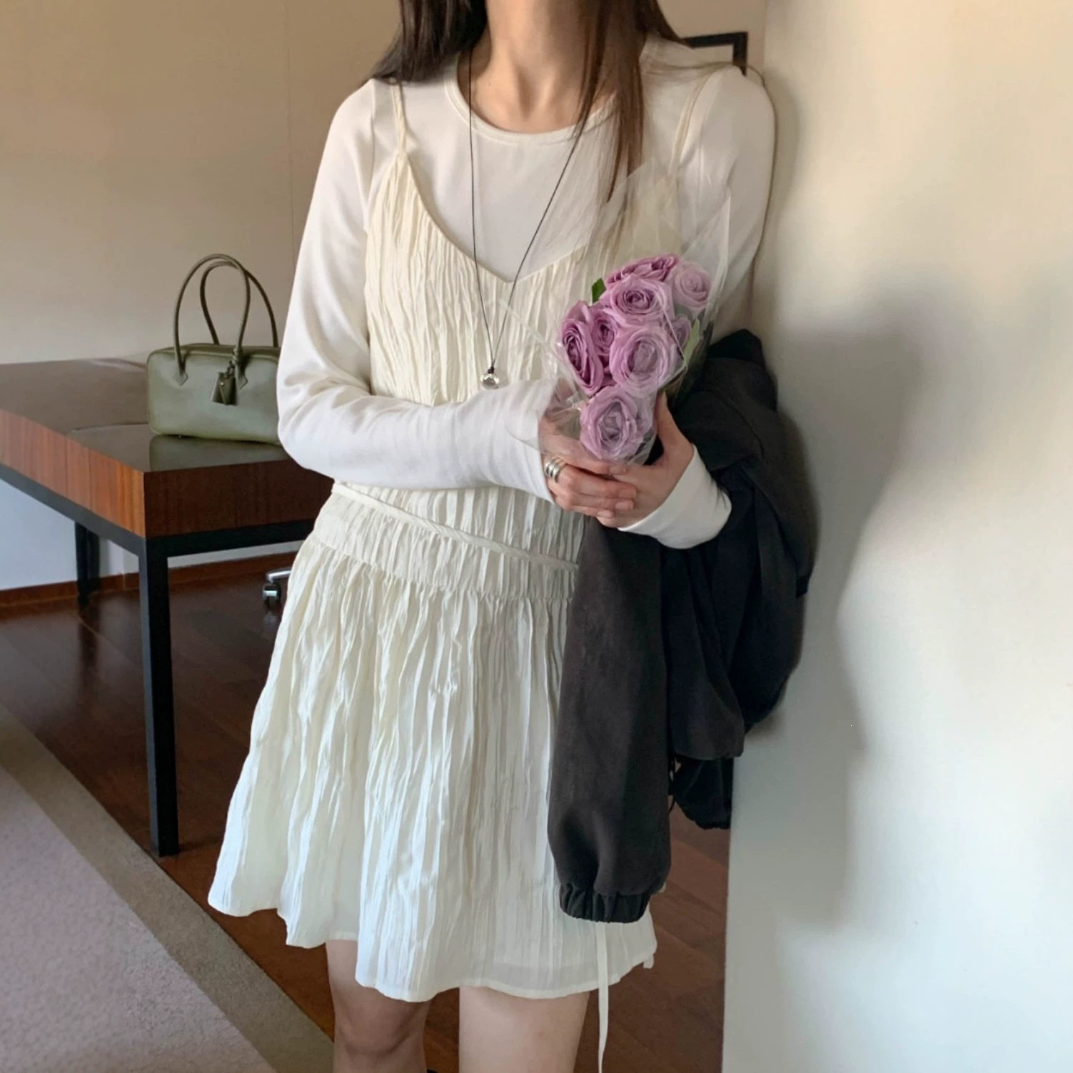 甜美风暴裙吊带系腰带连衣裙短裙