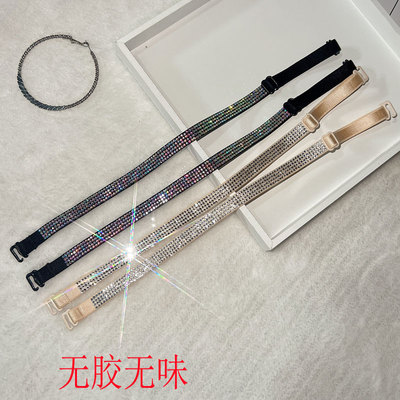 新款内衣黑色白色细带松紧带外露水钻夏一字肩带性感交叉隐形挂脖