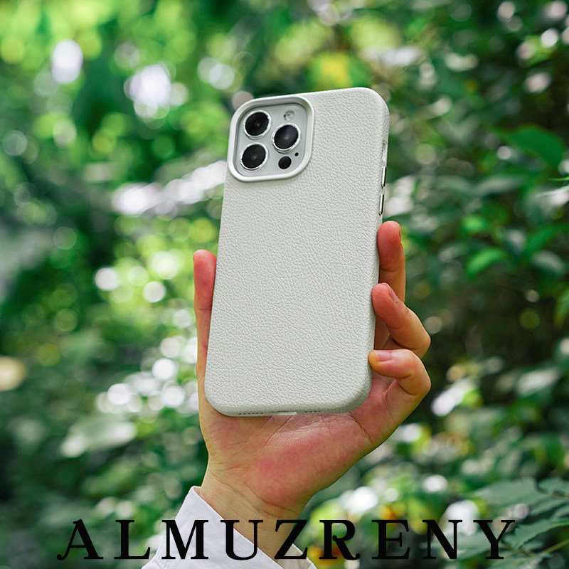almuzreny原创爱马仕皮纹磁吸手机壳适用于iphone15promax极简苹果