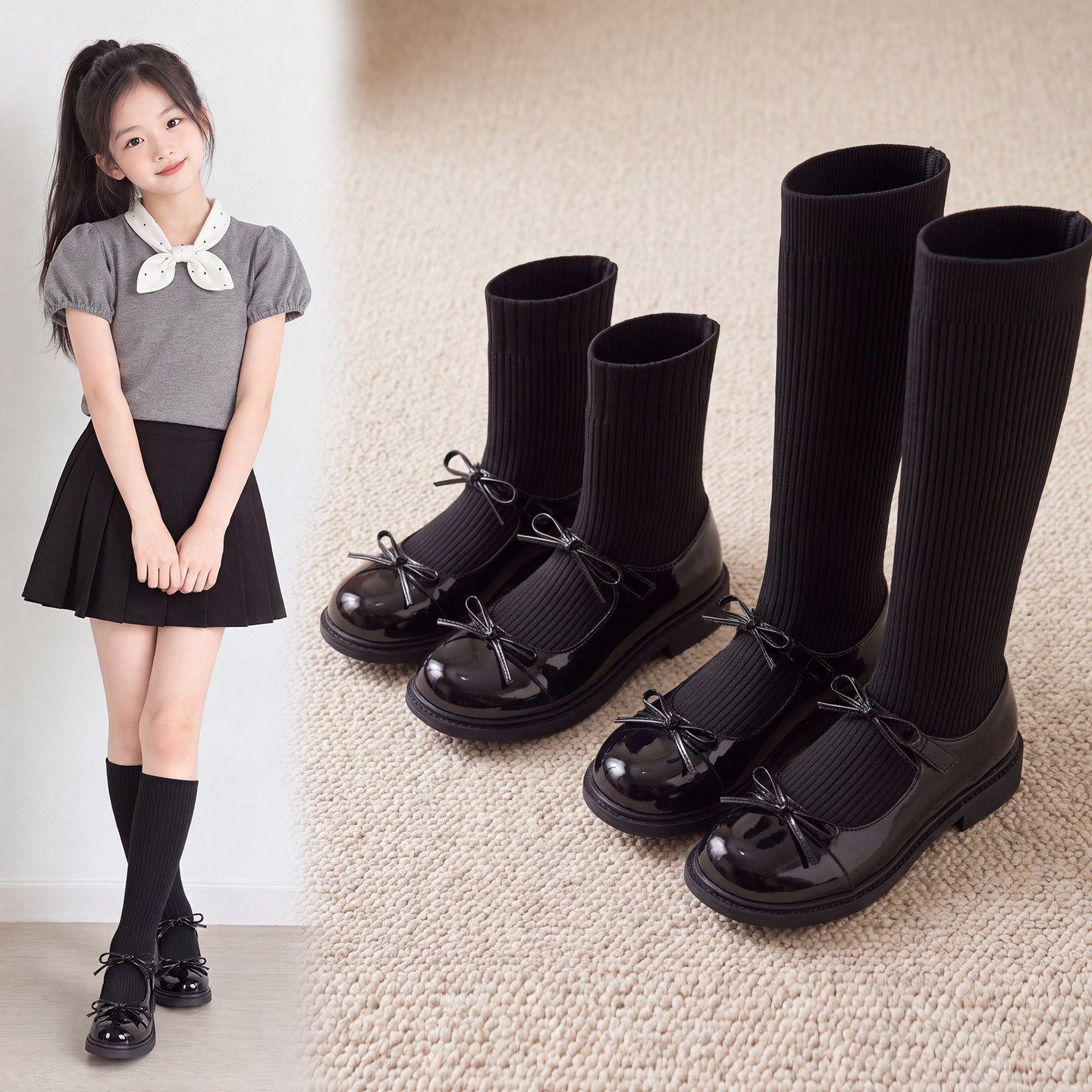 小女孩袜子靴弹力长筒加绒高筒靴