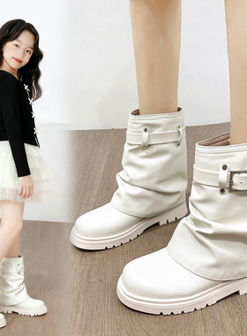 女童短靴2025秋冬新款洋气公主裤管靴儿童马丁靴白色堆堆靴子走秀