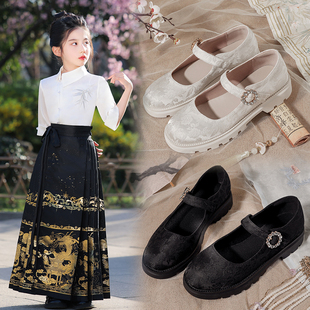 女童汉服鞋春秋2025新款儿童公主鞋配马面裙国风皮鞋大童旗袍单鞋