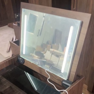 翻盖梳妆台镜子隐藏化妆镜定制尺寸台式桌面智能发光镜子带灯