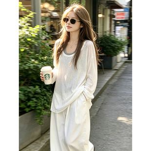大码韩系慵懒风时尚防晒套装女2026年夏季长袖罩衫搭配背心两件套