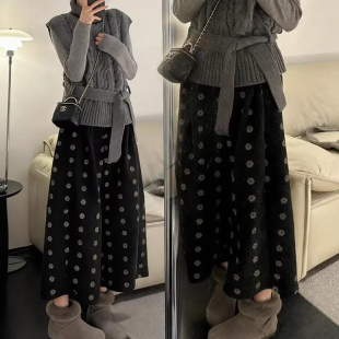 秋韩版 八分裤 时尚 女冬高腰阔腿裤 宽松百搭复古花朵休闲裤 2026新款