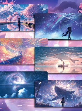 动漫鼠标垫超大号小号办公竞技游戏键盘垫桌垫可爱卡通风景男女生