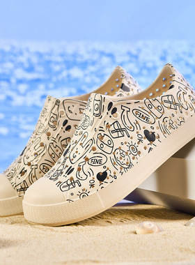 夏季鹭侈LUCHI洞洞鞋情侣涂鸦男女休闲包头涉水户外沙滩透气凉鞋