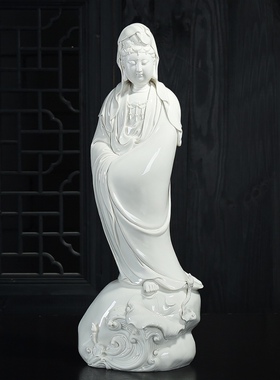 创意德化白瓷观音菩萨佛像站像摆件禅意居家供奉客厅玄关装饰