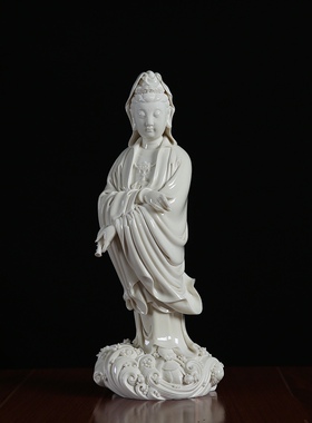 何朝宗德化窑白瓷南海渡海观音中式佛像玄关家居电视柜摆件工艺品
