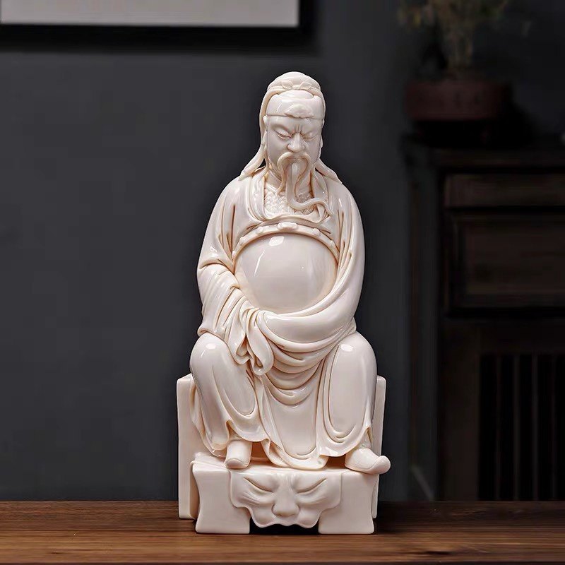 德化窑白瓷工艺品摆件瓷雕艺术品省大师郑建忠艺术收藏《文关公》