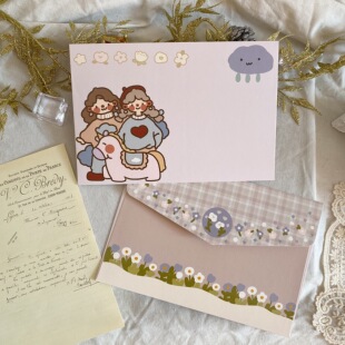 「11.10新品」粉红色的角马丨女孩卡通可爱三月原创信封信纸套装