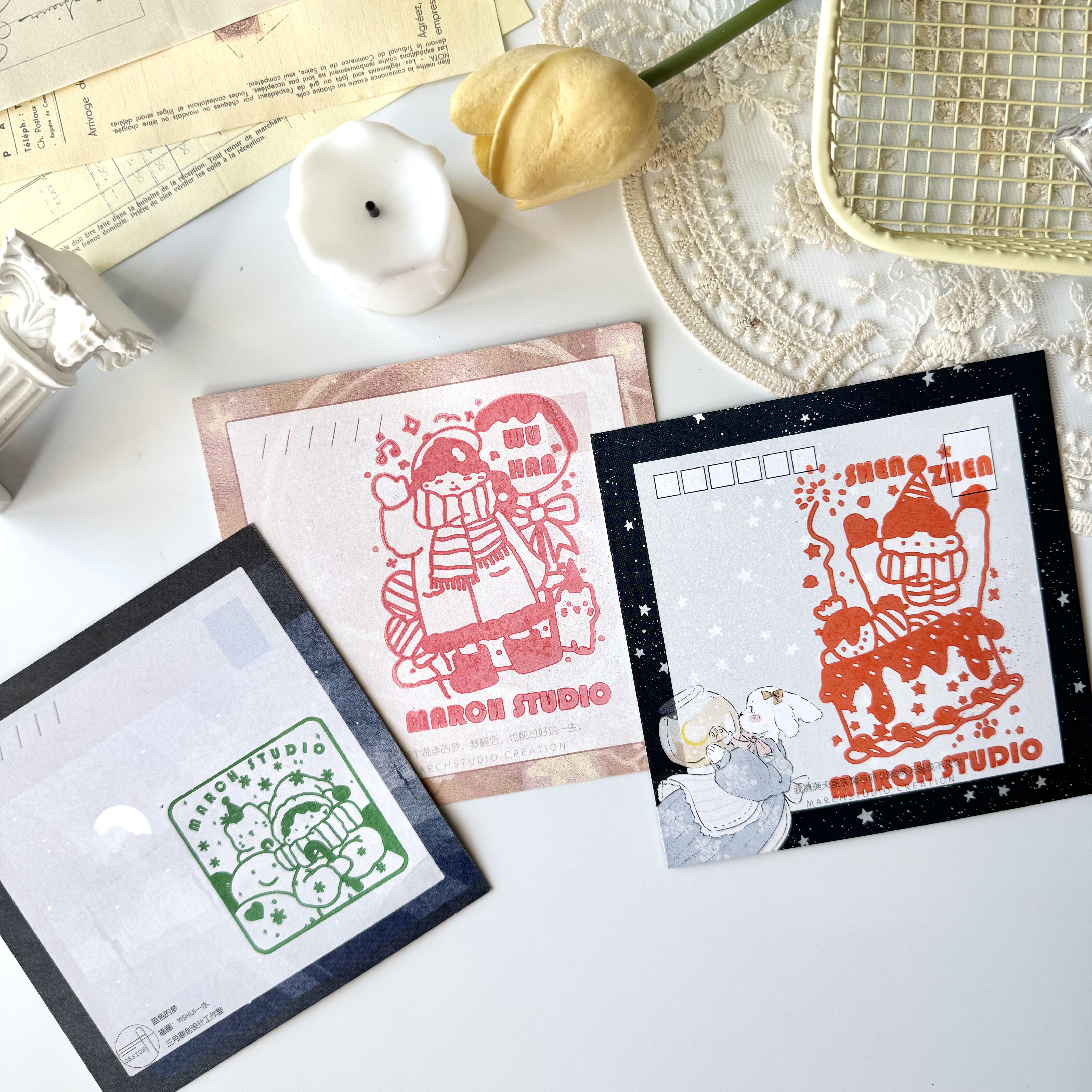 「11.29新品」集市限定盖章明信片丨三月原创设计印章打卡可爱