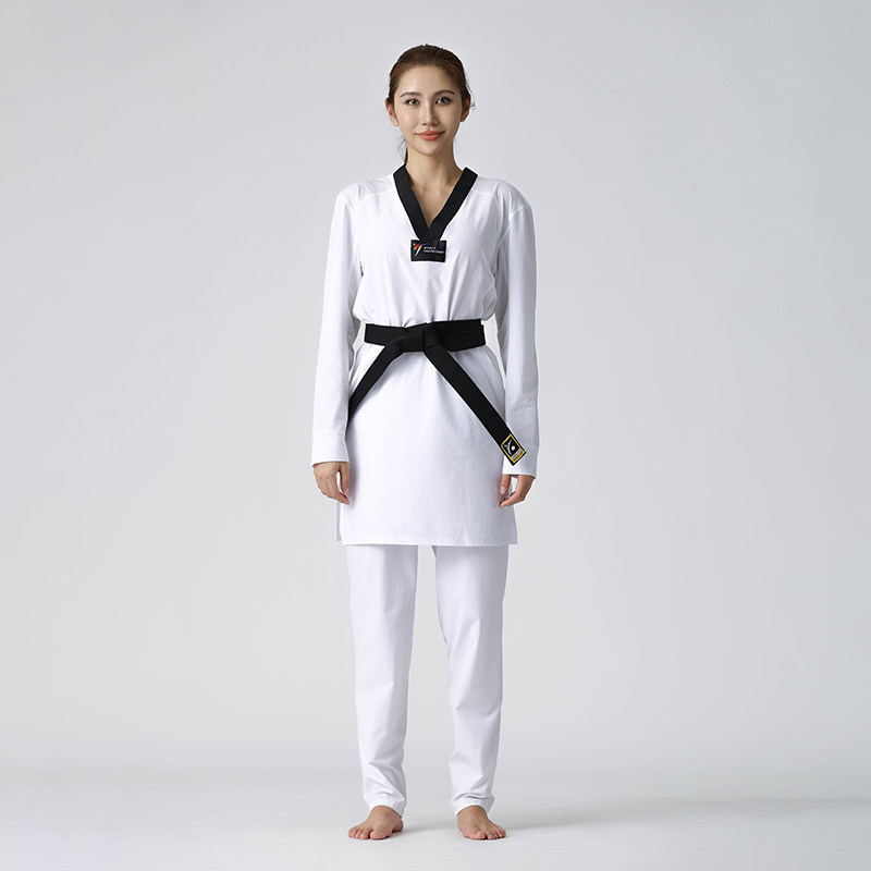 跆拳道紧身弹力道服新规跆拳道战袍加长款锦纶速干棉麻纹理