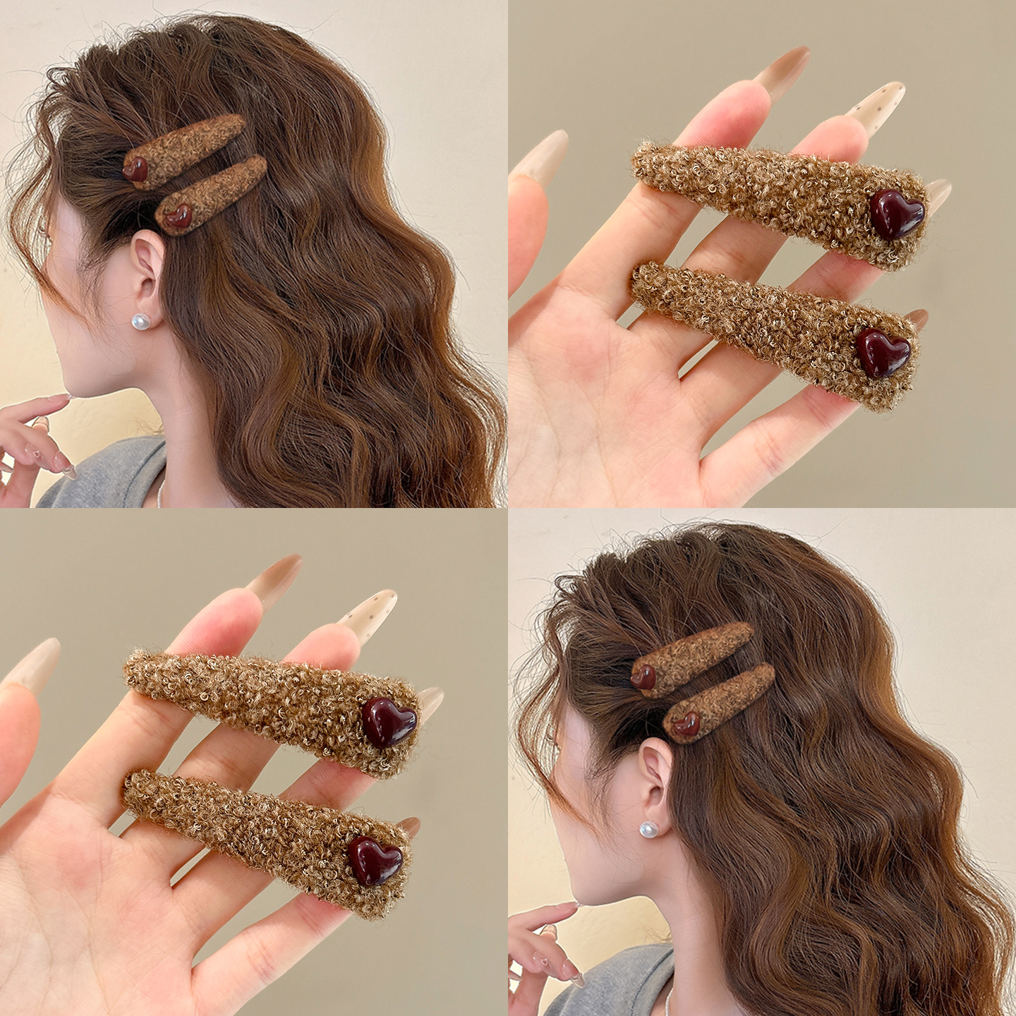 秋冬毛绒焦糖棕发卡女2025新款