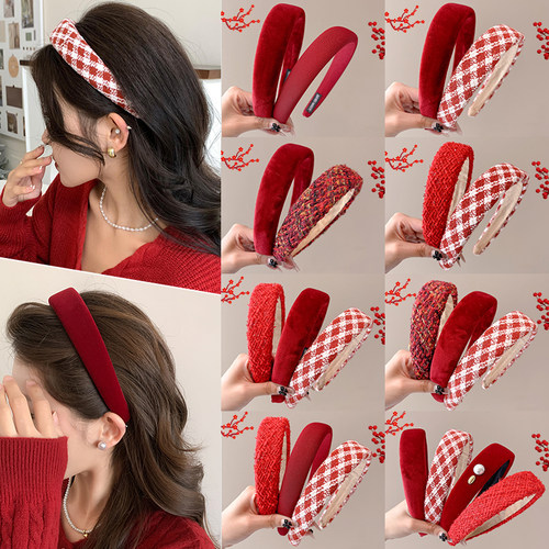 红色发箍女2024年新款高颅顶