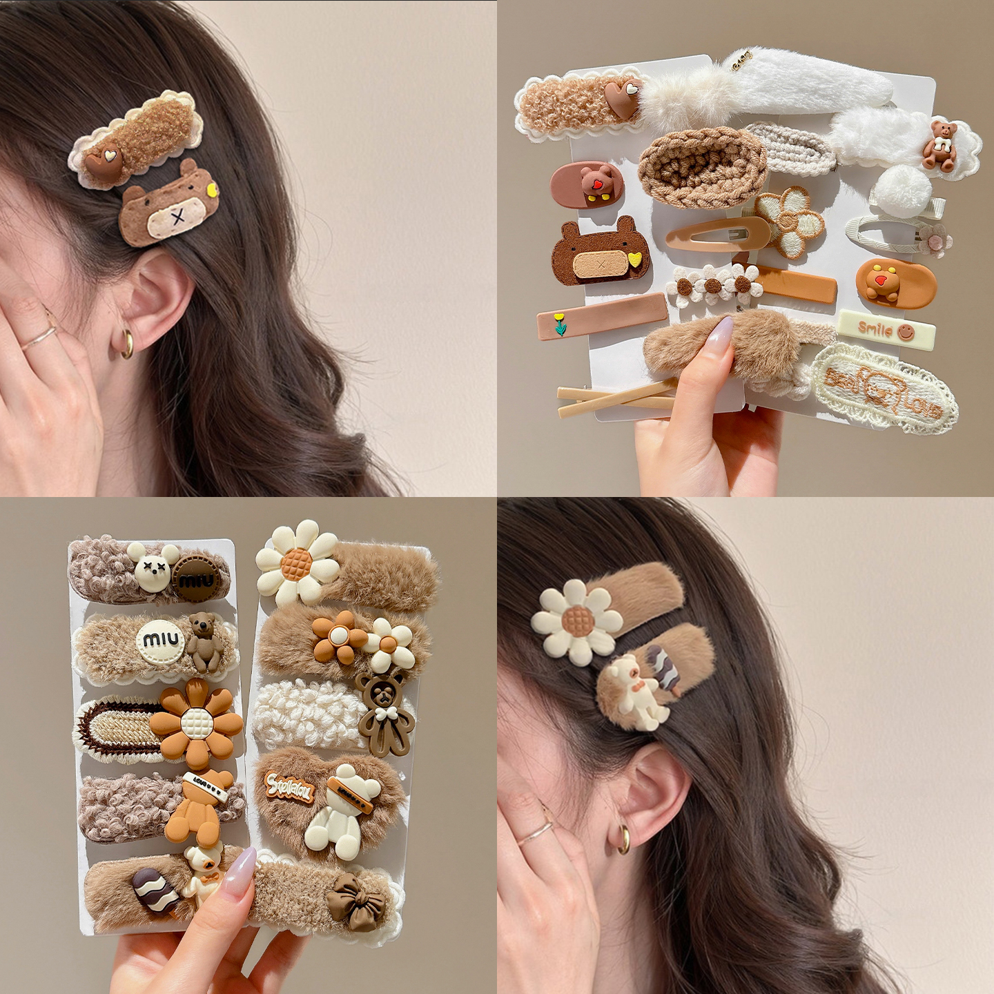 秋冬毛绒发夹女可爱侧边