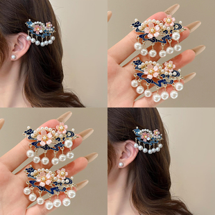 国风浪漫烧蓝流苏花朵发夹中国风边夹中式汉服侧边夹古风发卡发饰