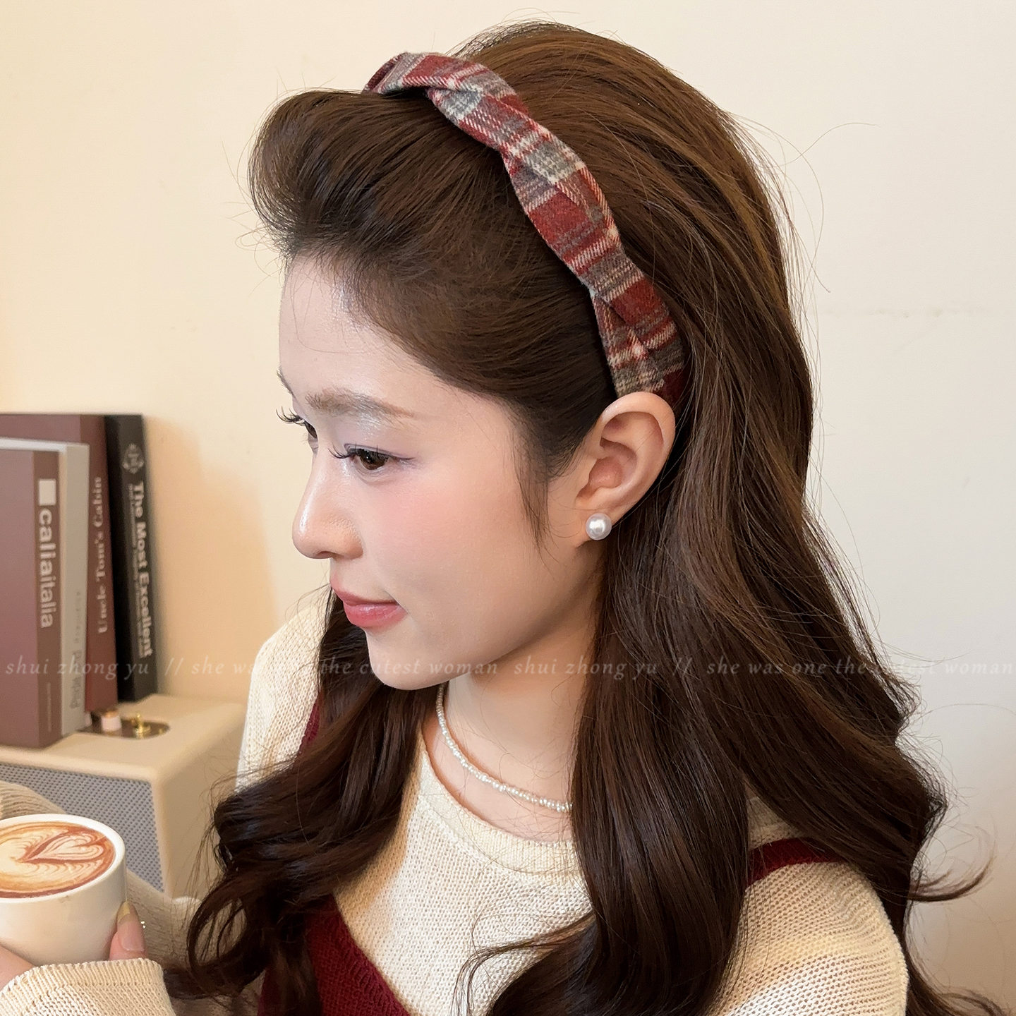 格纹发箍女细边高颅顶发捆