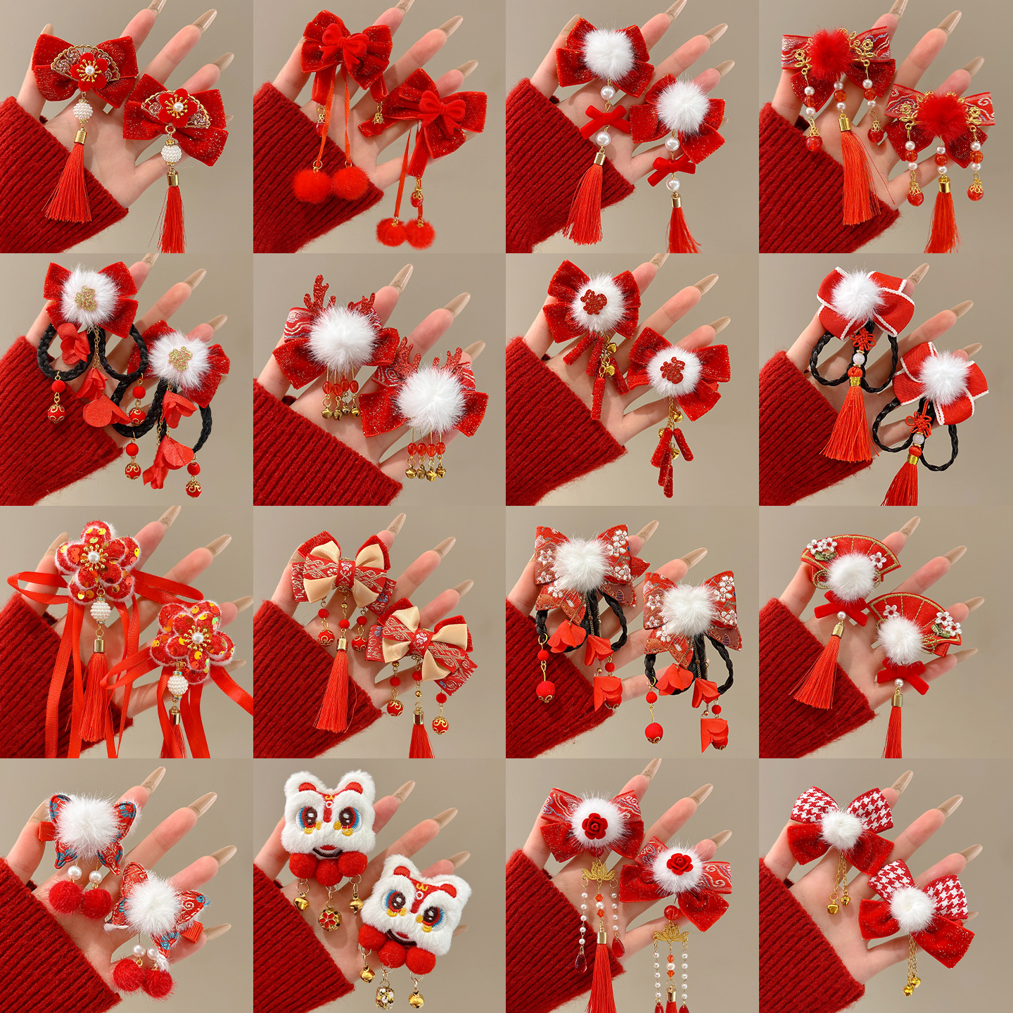 儿童中国风新年红色发夹