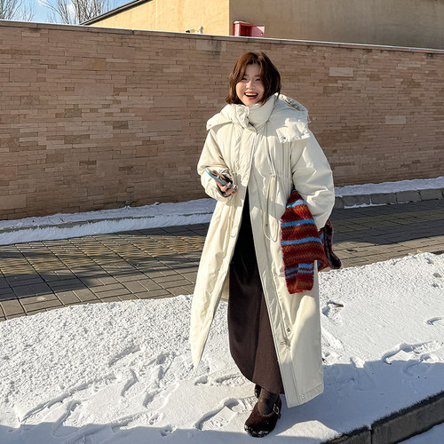 胖mm韩范儿长款羽绒服90白鸭绒